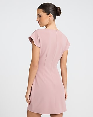 Crepe Crew Neck Ruched Wrap Mini Dress - image 2
