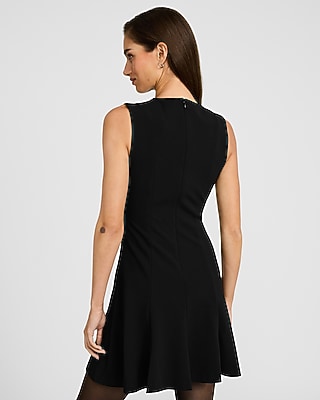 Crepe Crew Neck Seamed Mini Dress