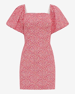 Printed Linen-Blend Puff Sleeve Smocked Back Mini Dress