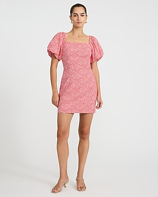 Printed Linen-Blend Puff Sleeve Smocked Back Mini Dress