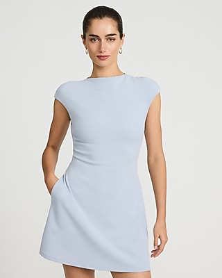 sachin and babi light blue dress Brown boohoo Tailored High Neck Drop Waist Mini Dress main image 0