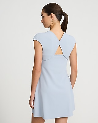 Crepe Mock Neck Cap Sleeve Back Cutout Mini Dress - image 2