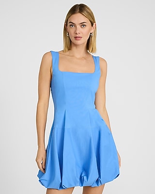 Square Neck Sleeveless Bubble Mini Dress with Pockets
