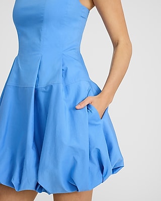 Square Neck Sleeveless Bubble Mini Dress with Pockets