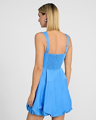 Square Neck Sleeveless Bubble Mini Dress with Pockets