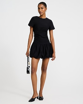 Boat Neck Cap Sleeve Drop Waist Ruffle Hem Mini Sheath Dress | Express