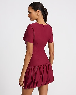 Ruched Drop Waist Bubble Hem Mini T-Shirt Dress