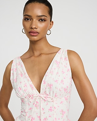 Floral V-Neck Sleeveless Corset Mini Dress
