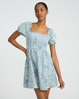 Floral Ruffle Sweetheart Puff Sleeve Mini Dress | Express