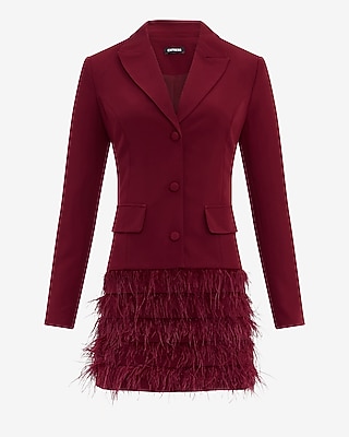 Pleated Feather Skirt Mini Blazer Dress - image 5