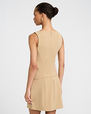 Crepe Boat Neck Sleeveless Belted Mini Sheath Dress - thumbnail 6