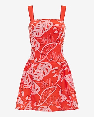 Embroidered Square Neck Drop Waist Mini Dress with Pockets