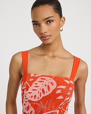 Embroidered Square Neck Drop Waist Mini Dress with Pockets