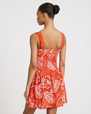 Embroidered Square Neck Drop Waist Mini Dress with Pockets
