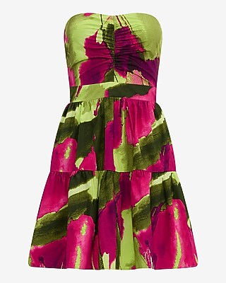 Cotton Poplin Strapless Sweetheart Tiered Mini Dress with Pockets