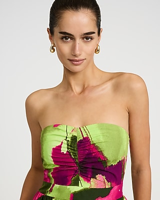 Cotton Poplin Strapless Sweetheart Tiered Mini Dress with Pockets