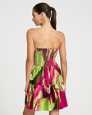 Cotton Poplin Strapless Sweetheart Tiered Mini Dress with Pockets