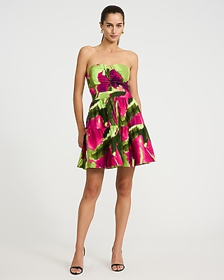 Cotton Poplin Strapless Sweetheart Tiered Mini Dress with Pockets