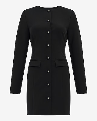 Crew Neck Long Sleeve Mini Blazer Dress with Pockets