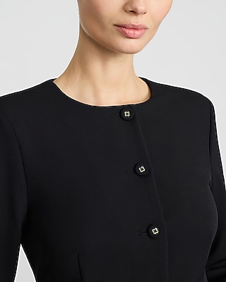 Crew Neck Long Sleeve Mini Blazer Dress with Pockets