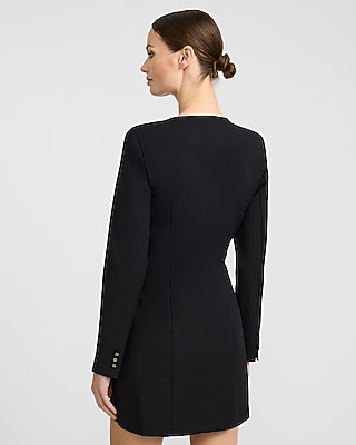 Crew Neck Long Sleeve Mini Blazer Dress with Pockets