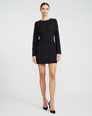 Crew Neck Long Sleeve Mini Blazer Dress with Pockets
