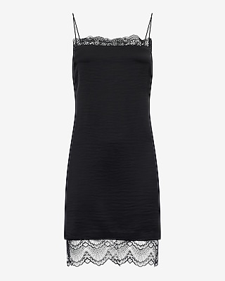 Satin Lace Trim Sleeveless Mini Slip Dress