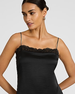 Satin Lace Trim Sleeveless Mini Slip Dress