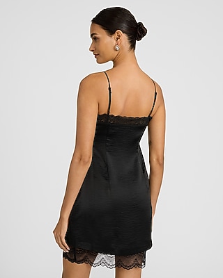 Satin Lace Trim Sleeveless Mini Slip Dress