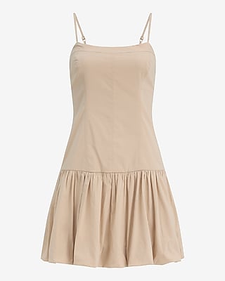 Stretch Cotton Poplin Drop Waist Bubble Hem Mini Dress with Pockets