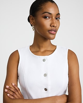 Stretch Denim Crew Neck Button Front Mini Dress - image 2