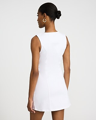 Stretch Denim Crew Neck Button Front Mini Dress - image 3