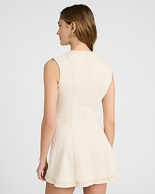 Stretch Denim V-Neck Sleeveless Button Front Mini Dress - image 2
