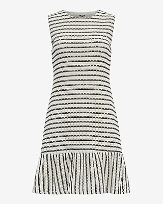 Crochet Striped Crew Neck Ruffle Hem Mini Sheath Dress - image 5