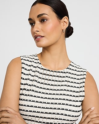 Crochet Striped Crew Neck Ruffle Hem Mini Sheath Dress - image 2