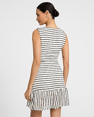 Crochet Striped Crew Neck Ruffle Hem Mini Sheath Dress - image 3
