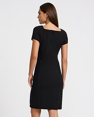 Crepe Square Neck Short Sleeve Seamed Midi Dress