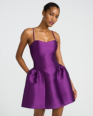 Satin Sweetheart Drop Waist Smocked Back Mini Dress With Pockets | Express