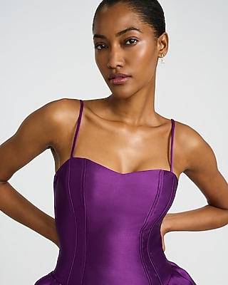Satin Sweetheart Drop Waist Smocked Back Mini Dress with Pockets
