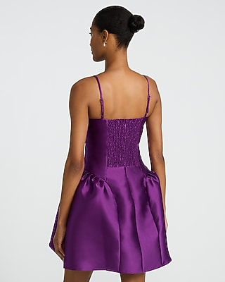 Satin Sweetheart Drop Waist Smocked Back Mini Dress with Pockets