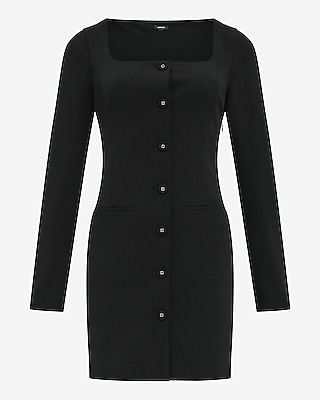 Crepe Square Neck Long Sleeve Mini Blazer Dress