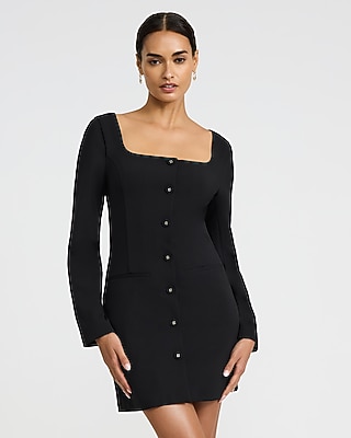 Crepe Square Neck Long Sleeve Mini Blazer Dress