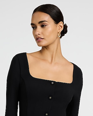 Crepe Square Neck Long Sleeve Mini Blazer Dress