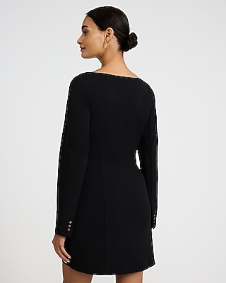 Crepe Square Neck Long Sleeve Mini Blazer Dress