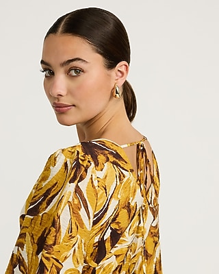 Printed Long Puff Sleeve Smocked Mini Dress with Pockets - image 2
