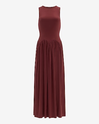 Knit Crew Neck Drop Waist Maxi Fit And Flare Dress | Express