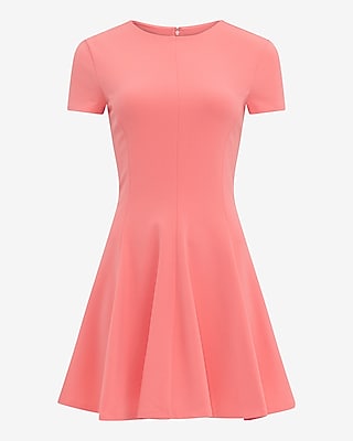Crepe Crew Neck Seamed Mini Fit and Flare Dress with Pockets