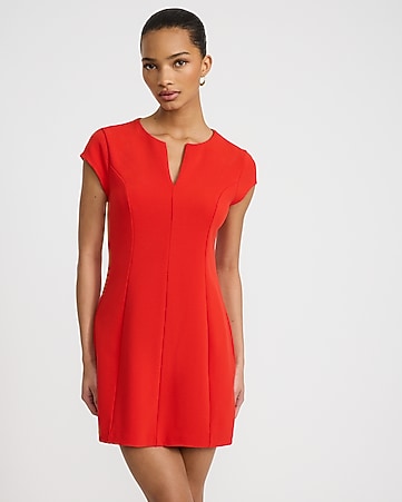 red dress business casual Full Sleeved Office Organza Cotton Dress Red and Black Fitted Waist an The Alyssa Dress in Power Red is a bold and dynamic choice for a business casual dress Women's Work Dresses: Business Dresses