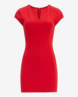 Crepe Notch Crew Neck Short Sleeve Seamed Mini Dress - thumbnail 8