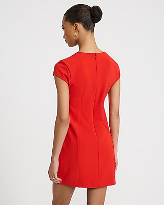 Crepe Notch Crew Neck Short Sleeve Seamed Mini Dress - thumbnail 6